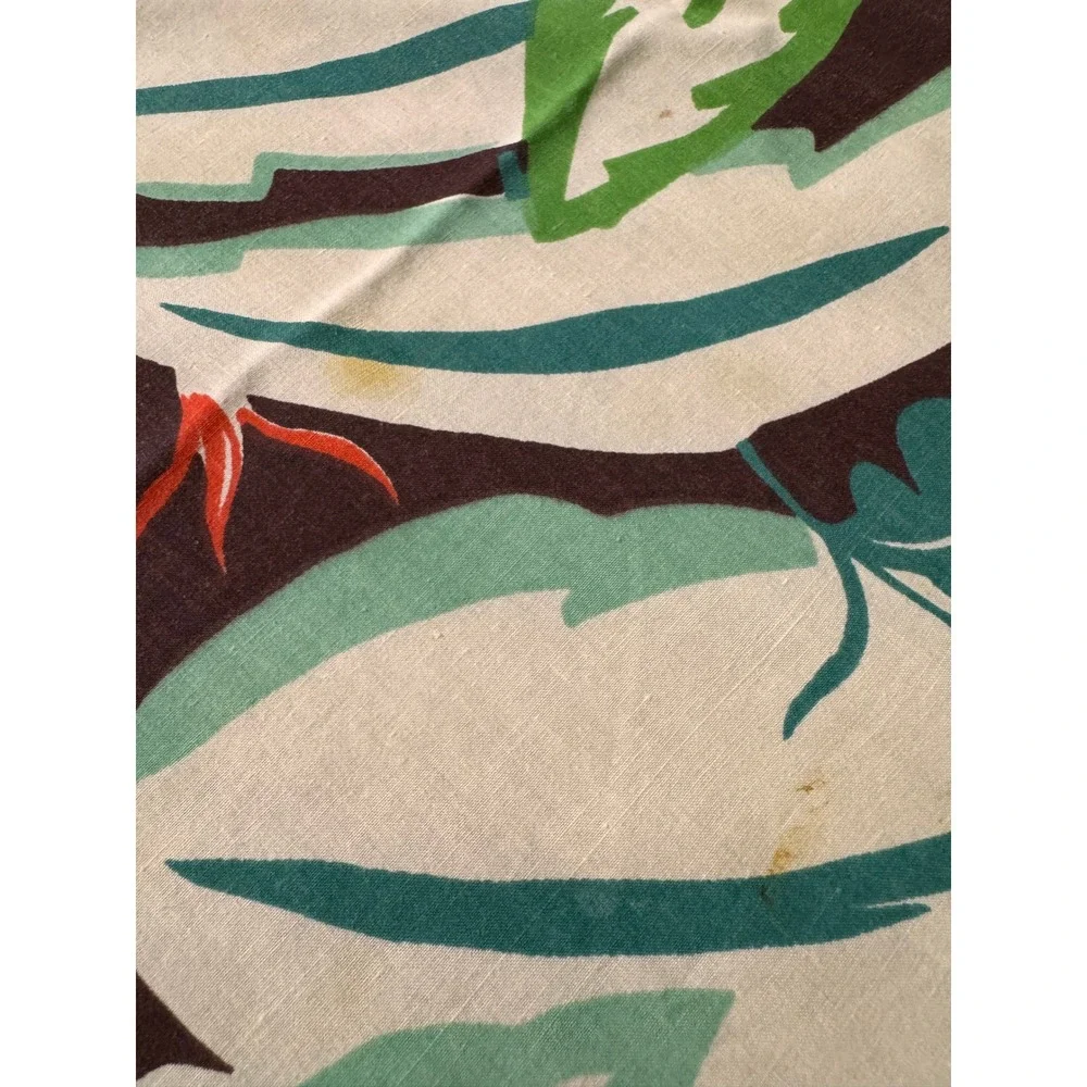 Vintage Tropical Floral Tablecloth 19 Napkins Set Palm Hibiscus Tiki Luau MCM